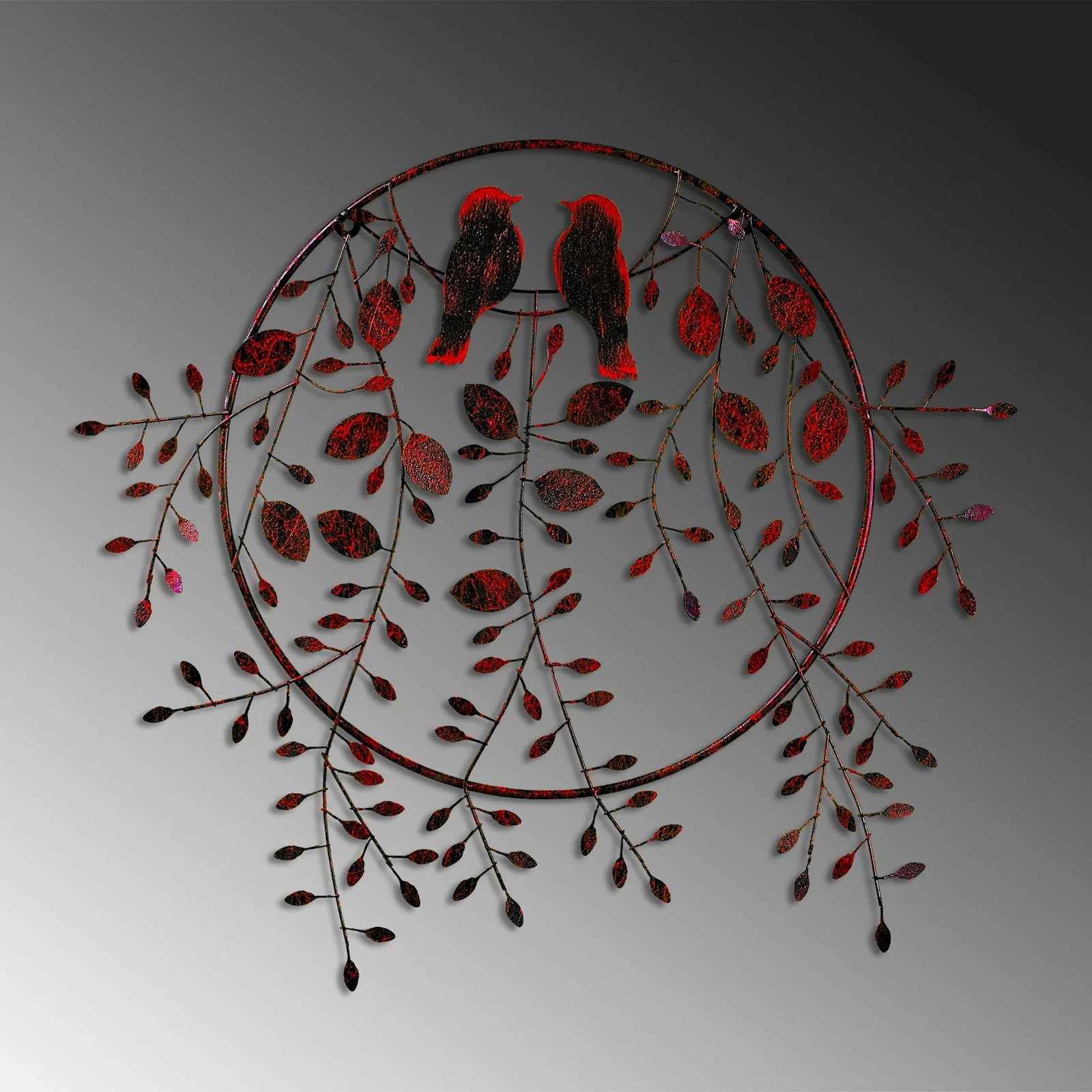 Aksesor dekorativ metalik për mur, dashuria e zogjve, shumëngjyrësh, 75x86cm