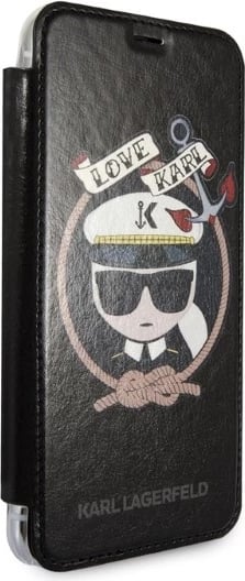 Mbështjellës Karl Lagerfeld Signature Glitter për iPhone X/Xs, i zi