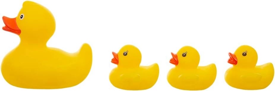 Lodër banjoje, Akuku Duckies, rosakë gome pa BPA me spërkatje uji, e verdhë, set 4-copësh