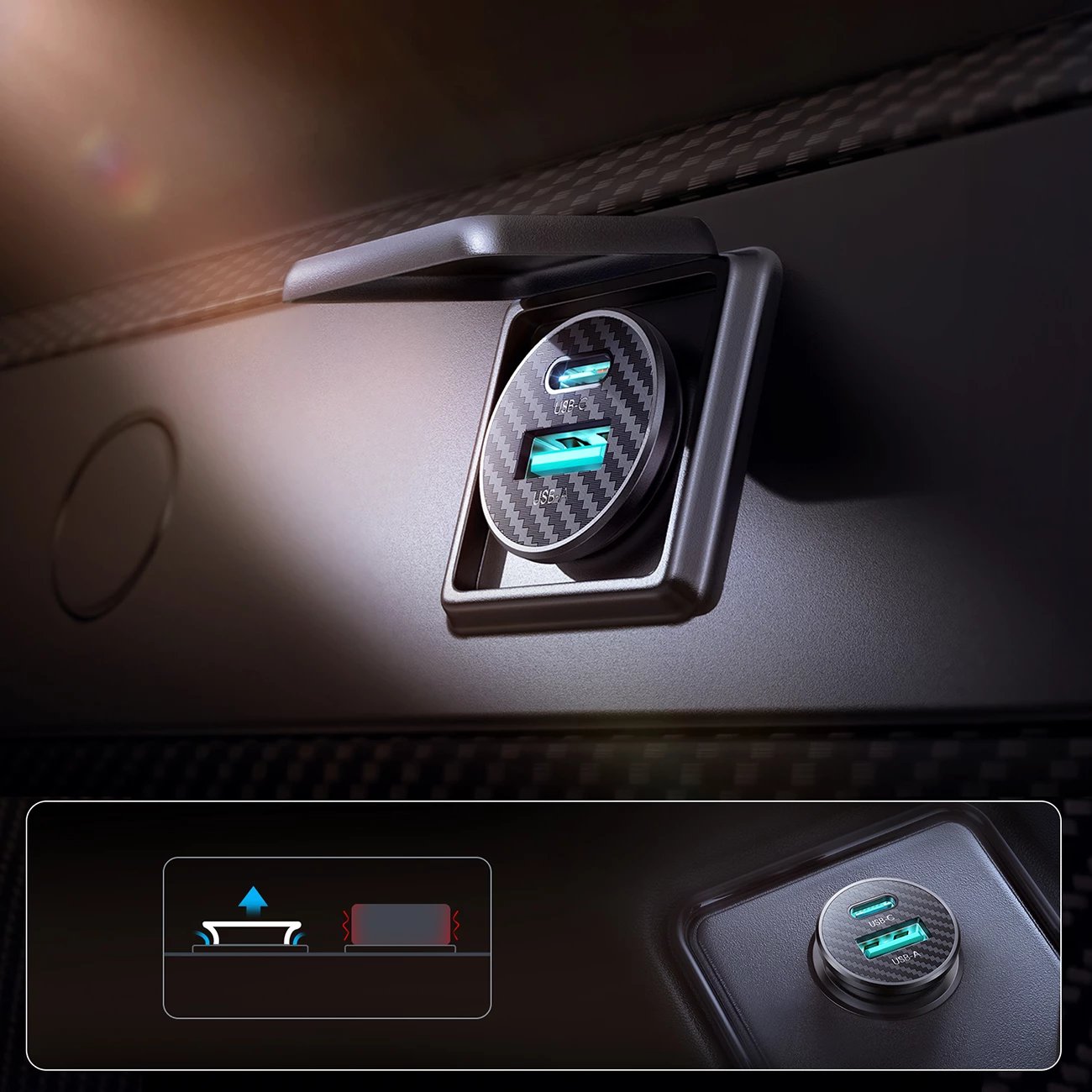 Karikues veture Joyroom JR-CCN16 15W, 2 porta USB-A & USB-C, 12-24V, pa kabllo, zi