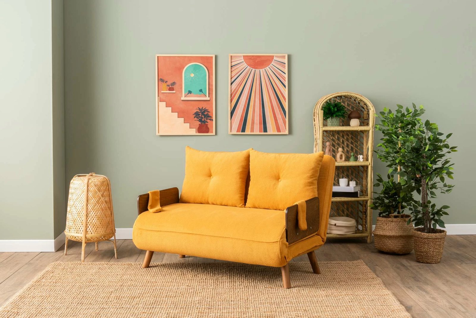 Divan-krevat dy vendësh, Cosmo, ngjyrë mustard, Atelier del Sofa