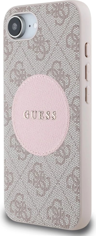 Mbështjellës Guess 4G Circle Classic Logo MagSafe për iPhone 16e, rozë