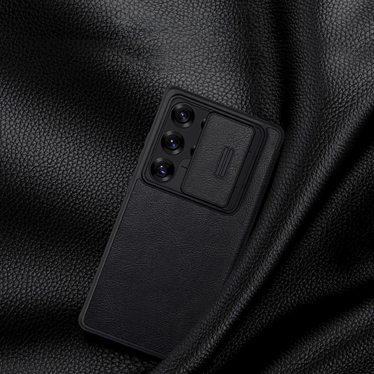 Mbështjellës Nillkin Qin Pro për Samsung Galaxy S25 Ultra me kapak dhe mbrojtje kamere, i zi