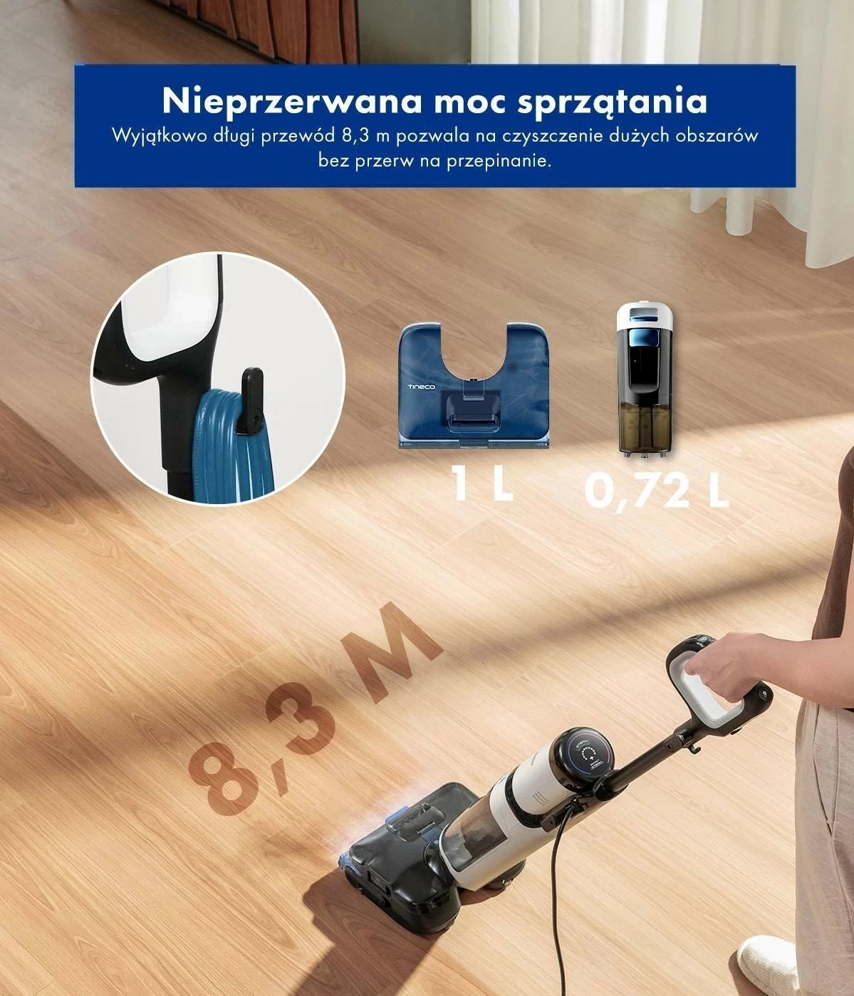 Kasë pastrimi Tineco Floor S6 Stretch Steam Plus, 1000ml, HEPA, e bardhë