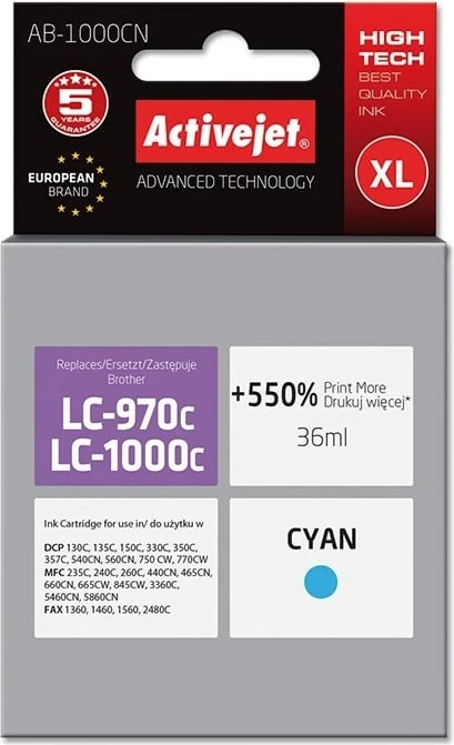 Ngjyrë zëvendësuese Activejet AB-1000CN  për printer Brother, Supreme; 36 ml, e kaltër