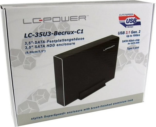 Kasë e jashtme LC-Power LC-35U3-Becrux-C1, 3.5", USB Type-C, e zezë