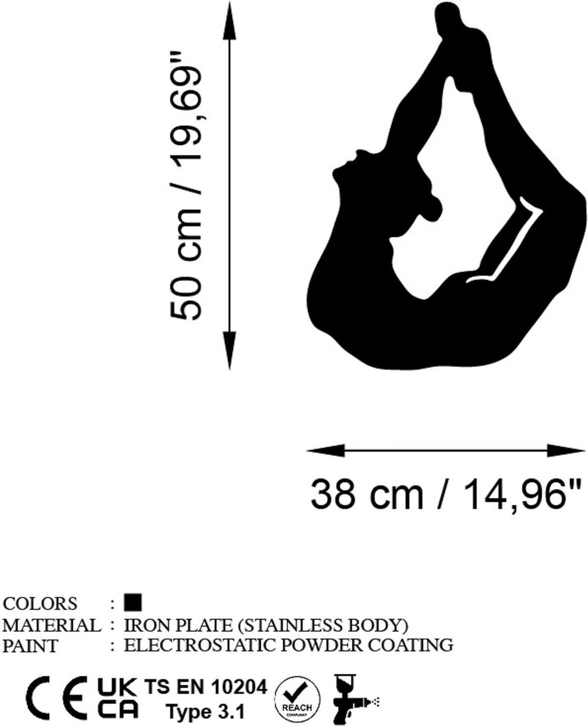 Aksesor dekorativ metalik për mur, Wallity Yoga 3, ngjyrë e zezë, 38x50cm