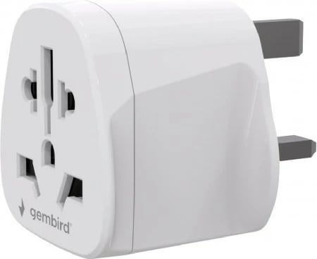 adapter udhëtimi rryme, Gembird A-AC-UKMINTF, World → UK, 10A, prizë G e tokëzuar, e bardhë