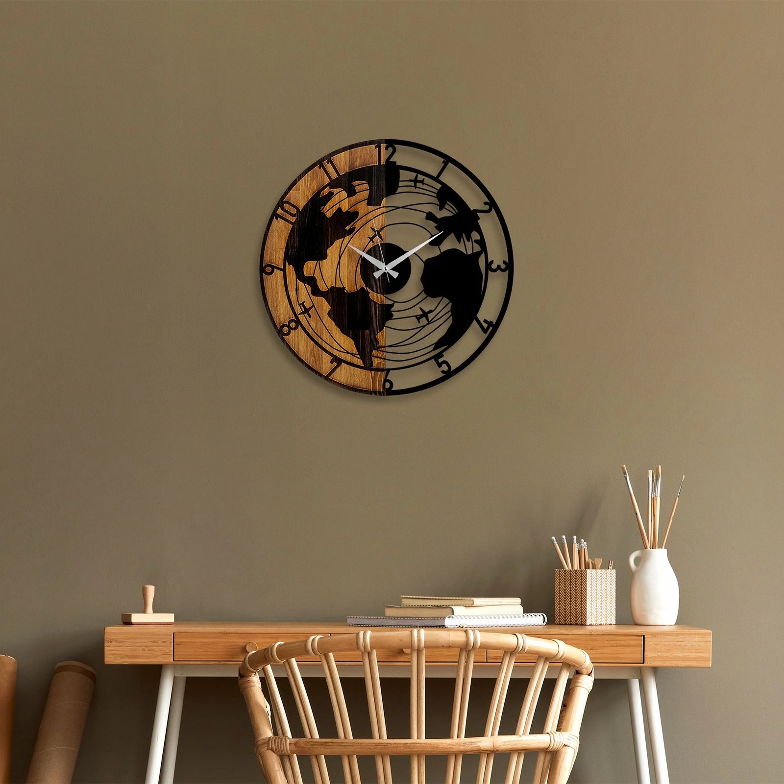 Orë muri dekorative prej druri, hartë bote, Wallity