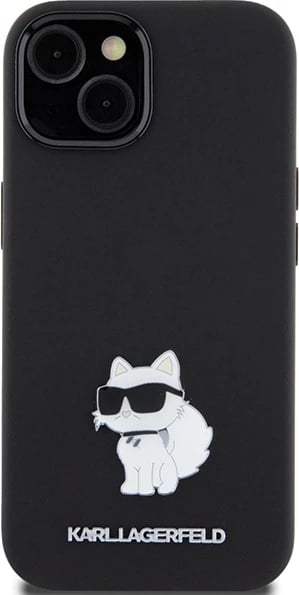 Mbështjellës Karl Lagerfeld Silicone Choupette Metal Pin për iPhone 15 Plus / 14 Plus, i zi