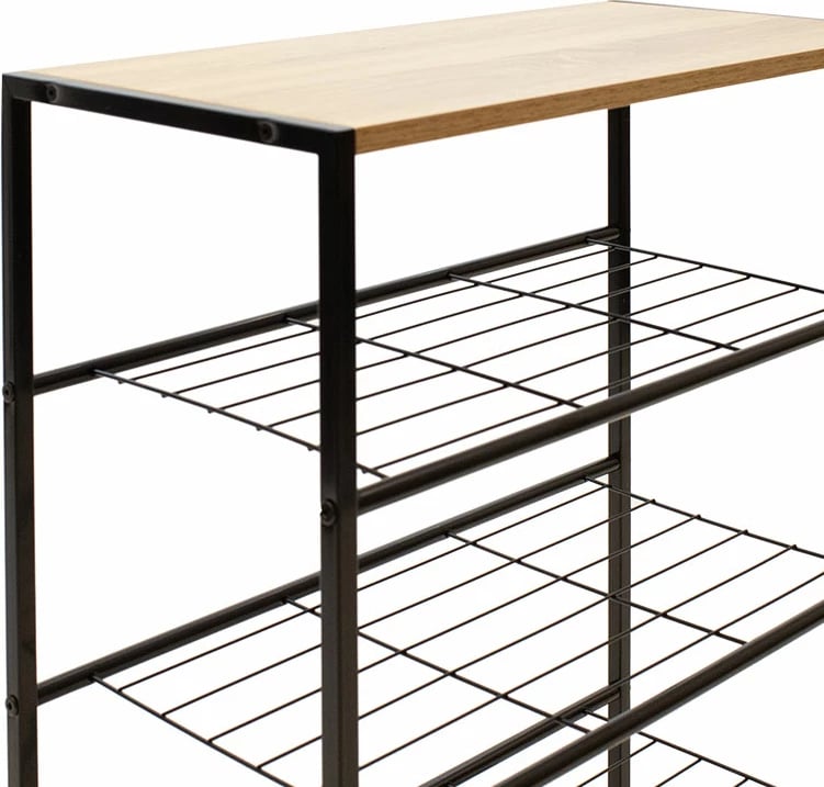 Raft këpucësh Ramon, 12 palë, ngjyrë lisi-modern, kornizë metalike e zezë, 63x30x83cm