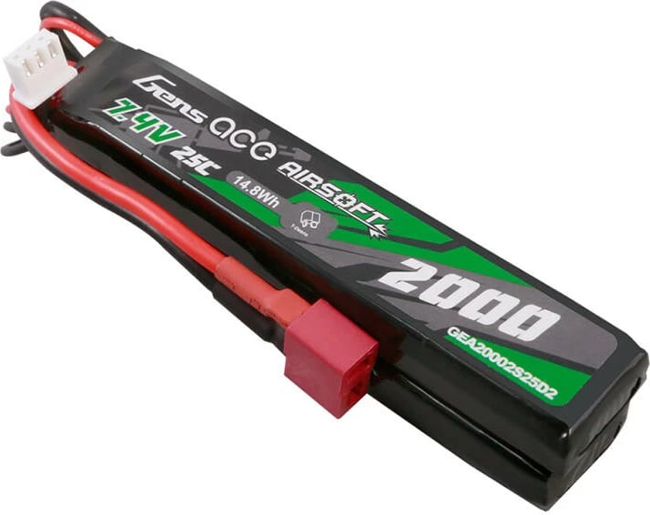 Bateri LiPo Gens ace GEA20002S25D2 për Airsoft, 2000mAh, 7.4V, Mini Deans Plug, e zezë