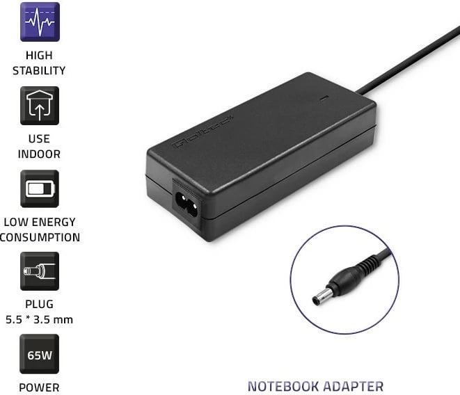 Adapter rryme për laptop Samsung Qoltec 50015.60W, 19V, 3.15A, 60W, i zi