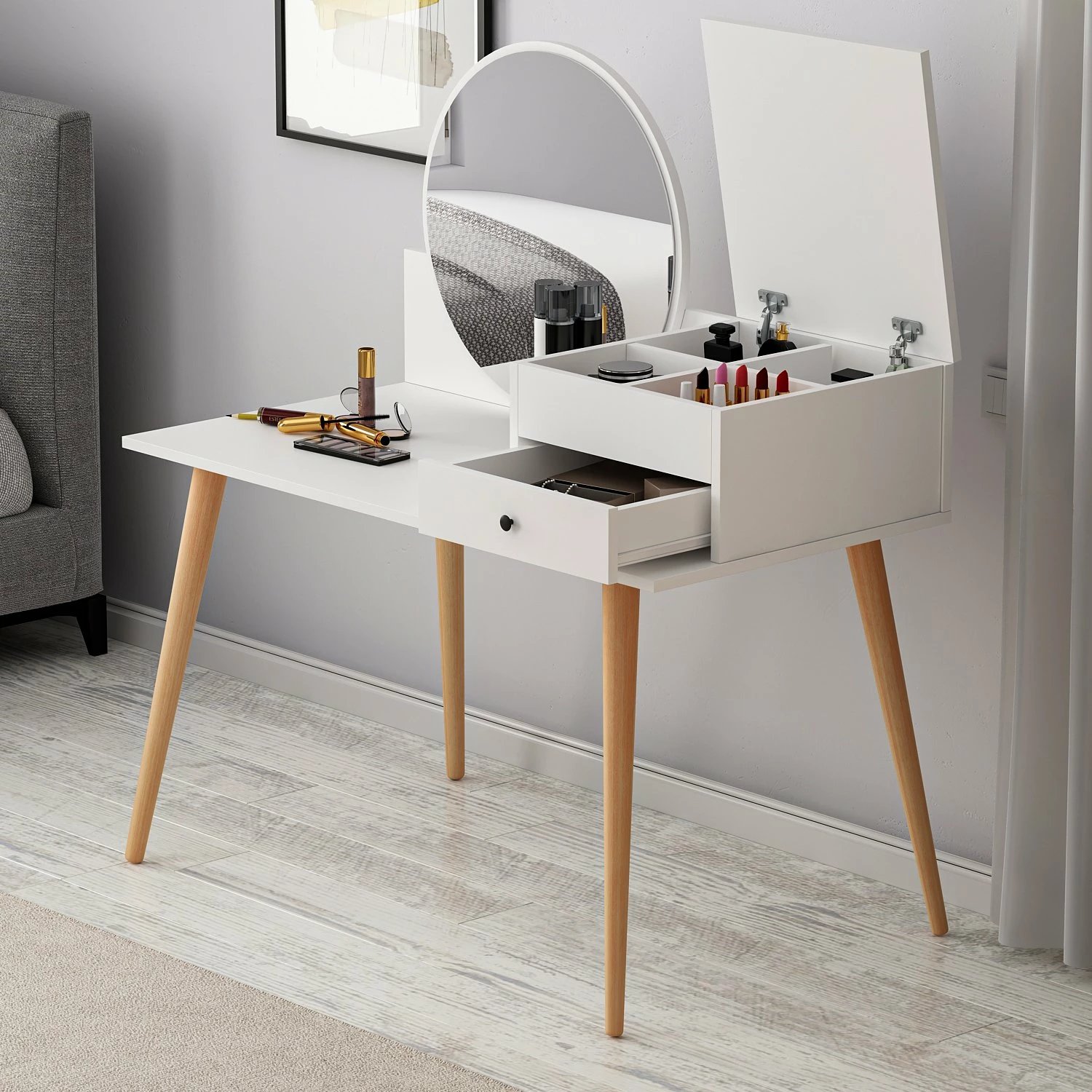 Tavolinë grimimi Hanah Home, Angel, e bardhë