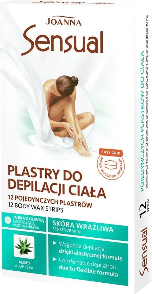 Stripa për depilim për femra Joanna Sensual Body Wax Strips Aloe, 12 copë + vaj 10ml
