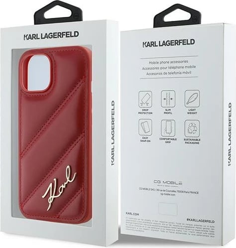 Mbështjellës Karl Lagerfeld Diagonal Quilted Script për iPhone 15/14/13, e kuqe