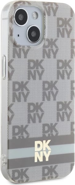 Mbështjellës DKNY IML Checkered Mono Pattern & Printed Stripes MagSafe për iPhone 15/14/13, bezhë