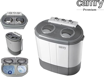 makinë larëse portative dy-kubikëshe, Adler Camry CR 8052, 3kg larje 1kg shtrydhje, konsum i ulët, dimensione 570x350x540, e bardhë/gri