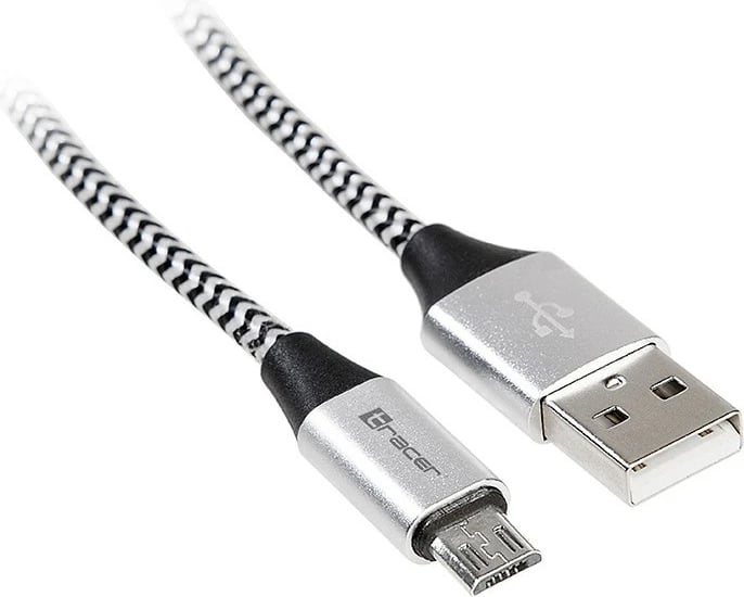 Kabllo USB 2.0 Tracer TRAKBK46928, 1m, për karikim dhe transferim të dhënash, zi-argjendtë
