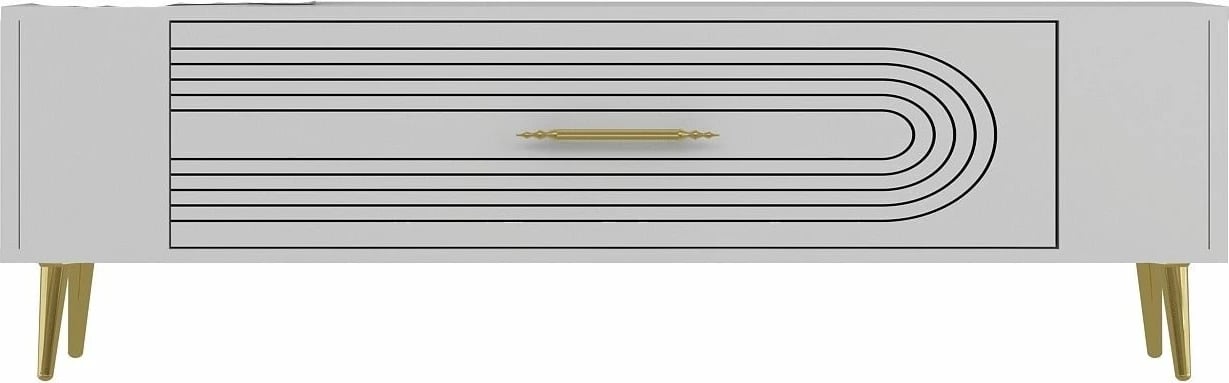 Komodë TV, ngjyrë e bardhë dhe ari, Skye Decor, Retrol3