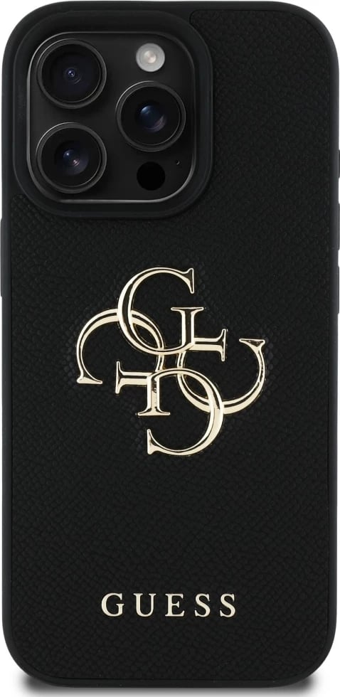 Mbështjellës Guess Grained Big 4G Logo Small Classic Logo për iPhone 16 Pro, i zi Mbështjellës Guess Grained Big 4G Logo Small Classic Logo për iPhone 16 Pro, i zi