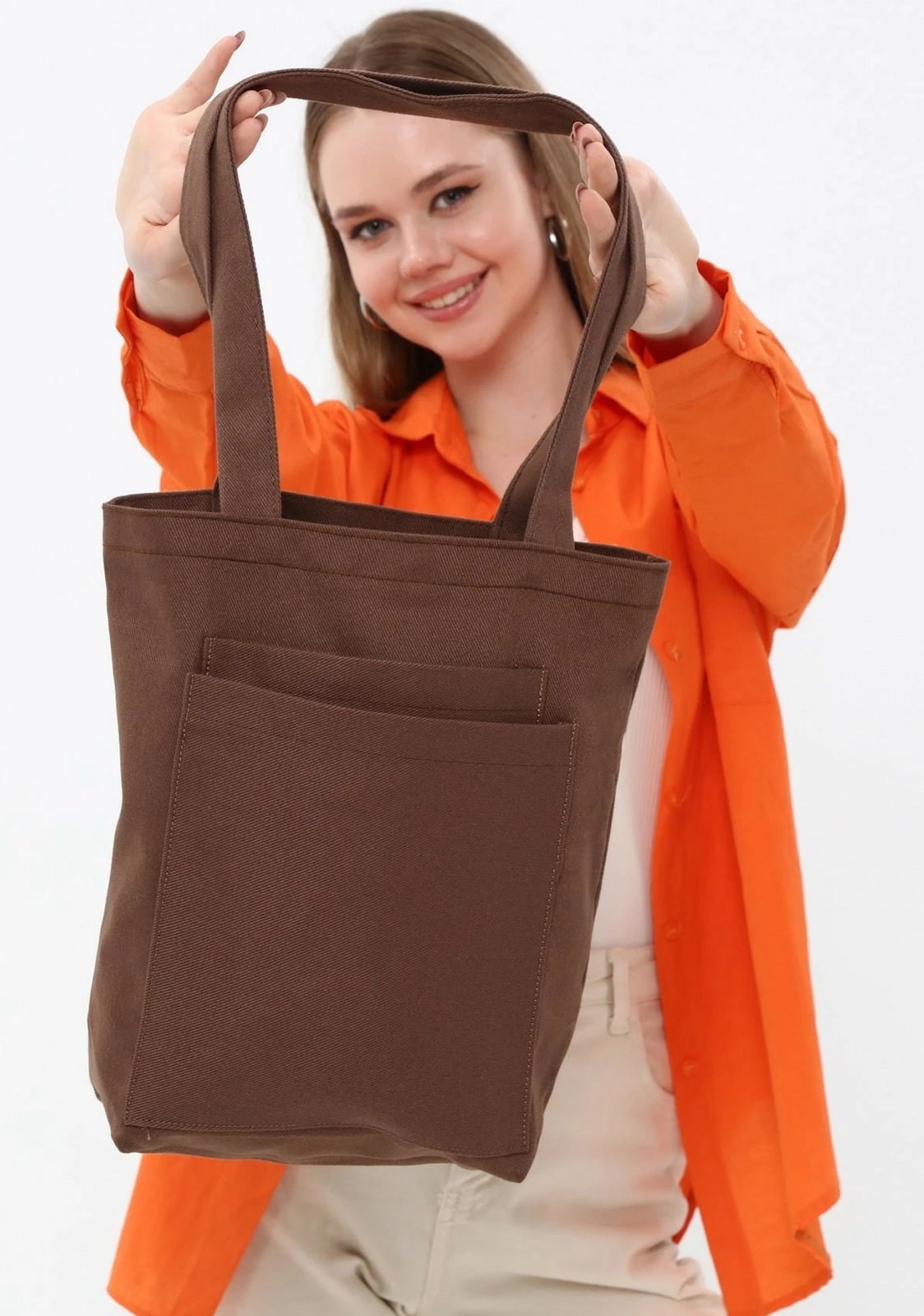 Çantë tote gabardinë, ngjyrë kafe e errët, Zoozie Bags, 33x45x10cm