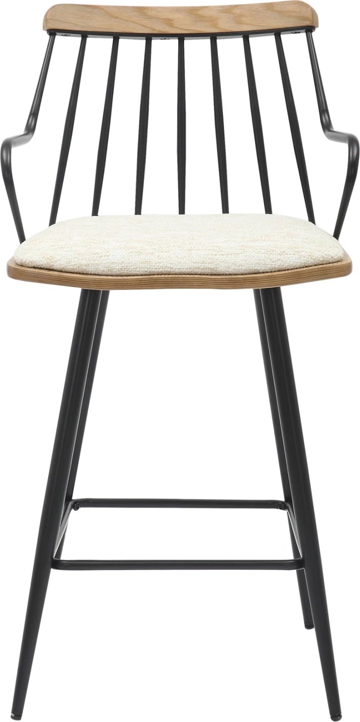 Karrige për bar, lartësi mesatare, JUDI, FH9985.02, metal i zi, pëlhurë ecru, 48x52x92H cm