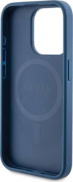 Mbështjellës Guess 4G Collection Leather Metal Logo MagSafe për iPhone 14 Pro, Kaltër