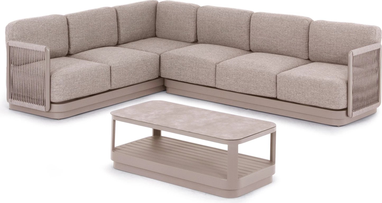 Set këndi për terasë, 3 pjesë, Elysia CD6187.02, alumin ngjyrë shampanje, litar, pëlhurë P.E.