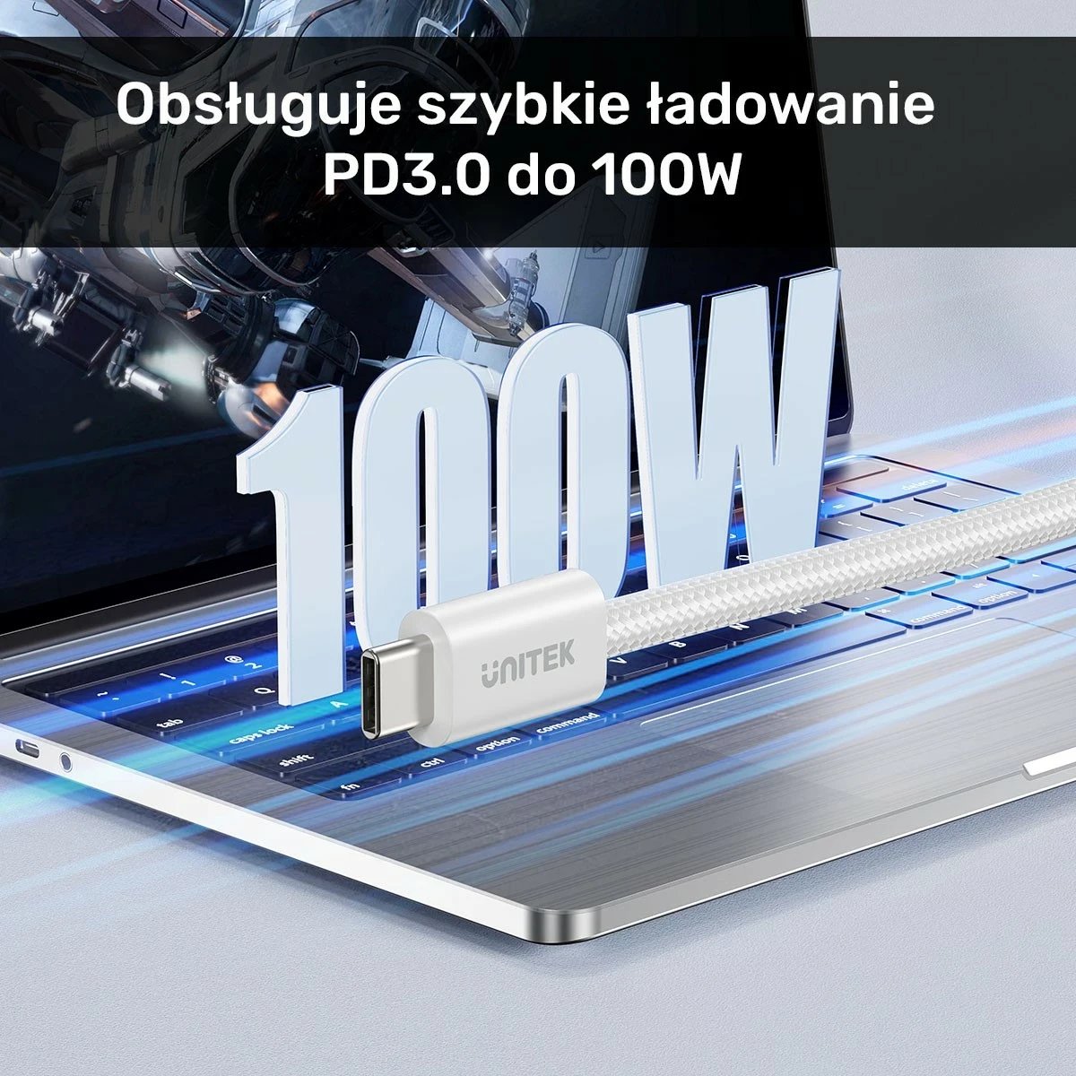 Kabëll Unitek USB-C PD 100W 1m, bezhë Kabëll Unitek USB-C PD 100W 1m, bezhë