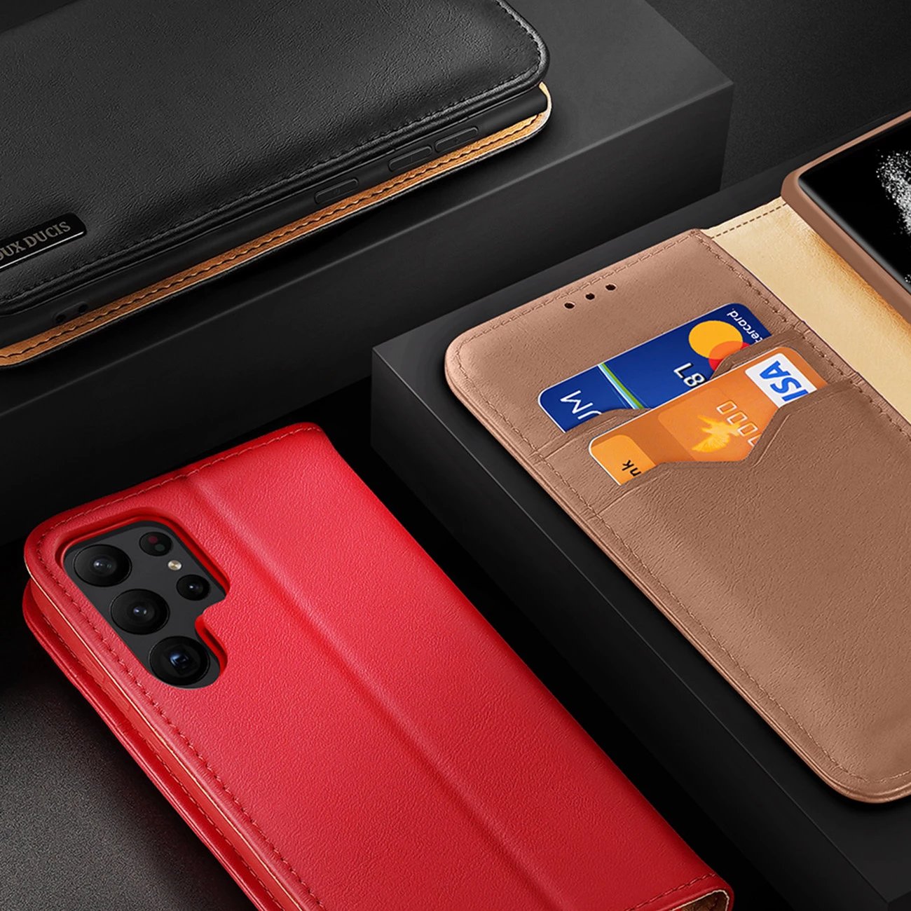 Mbështjellës Dux Ducis Hivo për Samsung Galaxy S23+, me kapak, portofol, bllokim RFID, e kuqe