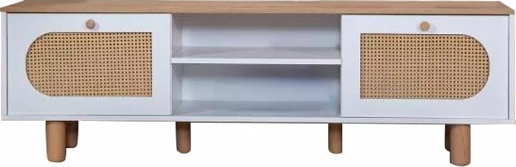 Komodë TV Skye Decor, stil bohem, e bardhë dhe lis