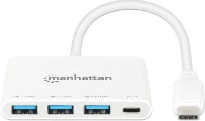 USB hub MANHATTAN 3-Port USB 3.0 Typ-C me PD, i bardhë