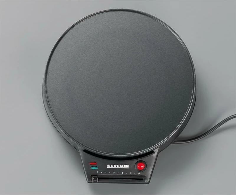 Makineri për krep, Severin CM 2198, 30 cm 1000W, kontroll temperature, e zezë, me spatulë dhe përhapës