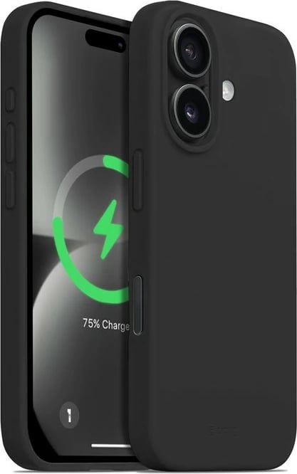 Mbështjellës CRONG Color Cover Magnetic për iPhone 16, 6.1", MagSafe, Silikon, i zi