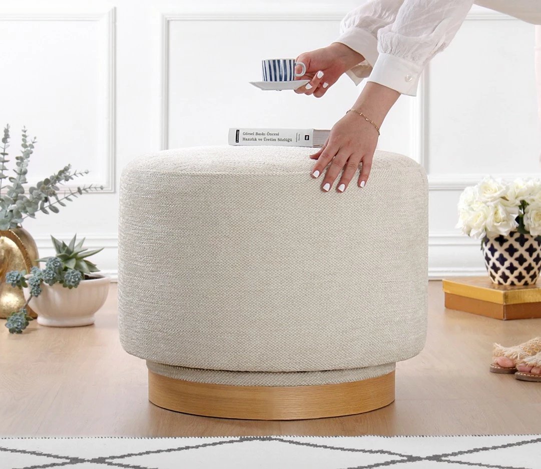 Puf Atelier del Sofa, rrotullues, krem