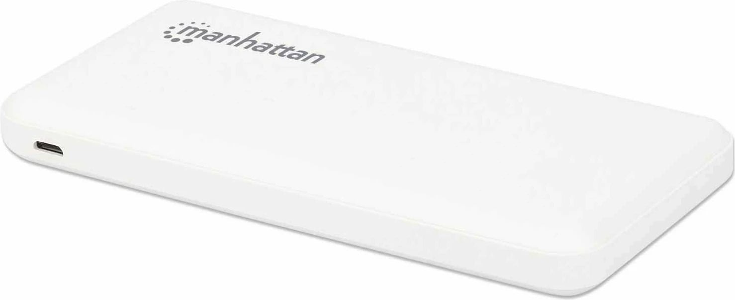 Powerbank MANHATTAN 10.000 mAh, 2xUSB, USB-C + Micro-USB, e bardhë