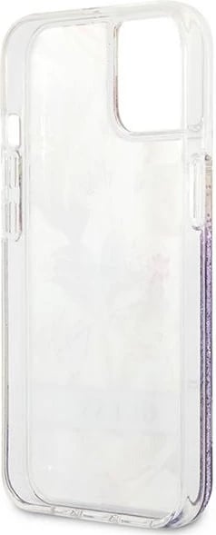 Mbështjellës Guess GUHCP13SLFLSU për iPhone 13 mini 5.4", Flower Liquid Glitter, vjollcë