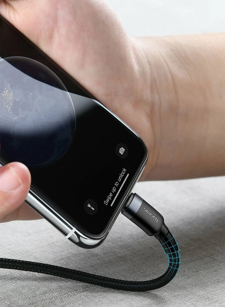 Kabllo Baseus Cafule CATLKLF-G1, USB-C në Lightning, 1m, 18W, e zezë/gri