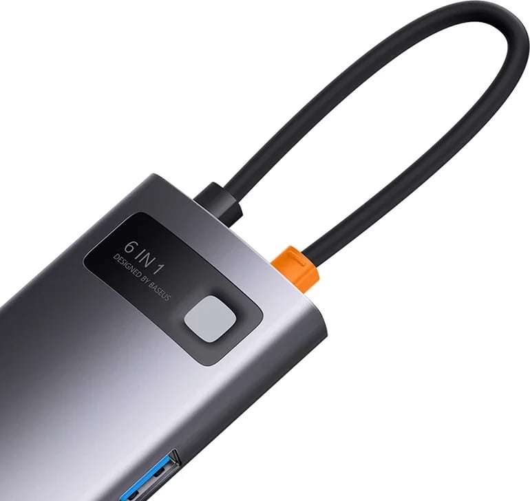 Hub Baseus StarJoy Series WKWG080013, 6-në-1, USB-C në 3x USB 3.0, HDMI, USB-C PD, RJ45, Gri