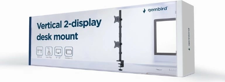 Mbajtës tavoline për 2 monitorë Gembird MA-D2-02, 17-32", deri 9 kg, i zi Mbajtës tavoline për 2 monitorë Gembird MA-D2-02, 17-32", deri 9 kg, i zi