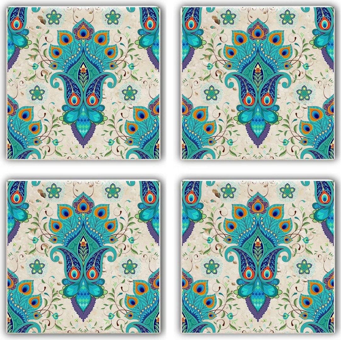 Set nënshtruesish për gota, gur natyral, shumëngjyrësh, Hermia, TAB3415800564, 4 copë