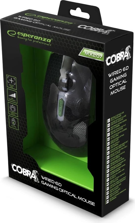 Maus gaming Esperanza COBRA EGM207G me tela, 6 butona, USB, i zi/gjelbër