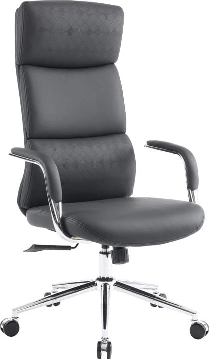 Karrige menaxheri për zyre Bendona, lëkurë sintetike e zezë, 71x78x119-127cm