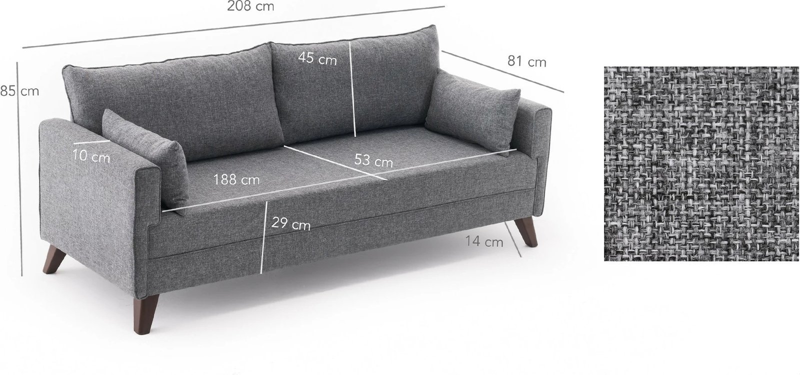 Divan-krevat trefësh, ngjyrë gri, Bella Sofa Bed