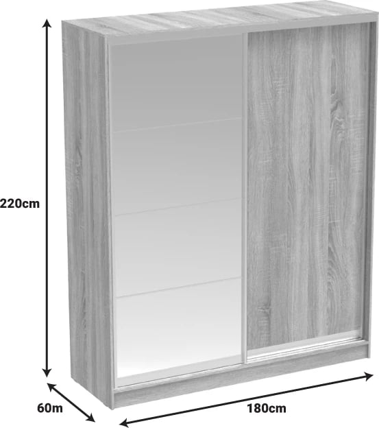 Dollap rrëshqitës me pasqyrë, ngjyrë e bardhë, 180x60x220cm