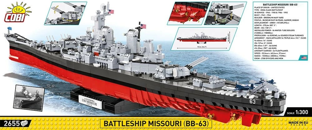 Set blloqesh Cobi Klocki Battleship Missouri BB-63, 2655 pjesë, Historical Collection Set blloqesh Cobi Klocki Battleship Missouri BB-63, 2655 pjesë, Historical Collection
