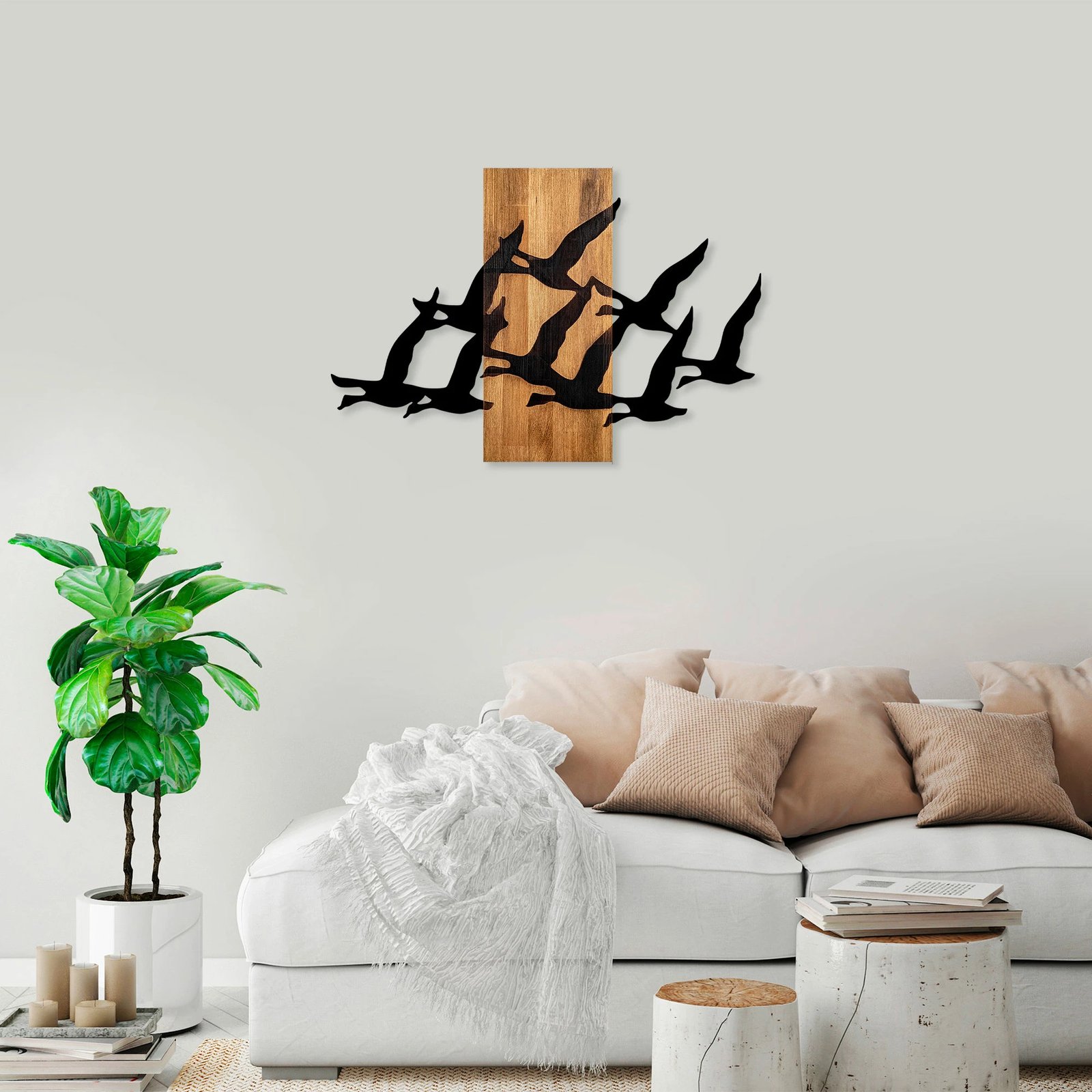 Aksesor dekorativ muri prej druri, zogj migrantë, Wallity - 375