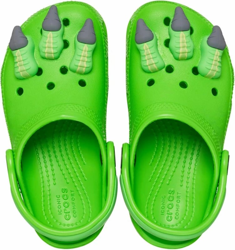 Këpucë Crocs për fëmijë, me dizajn dinosauri, të gjelbra