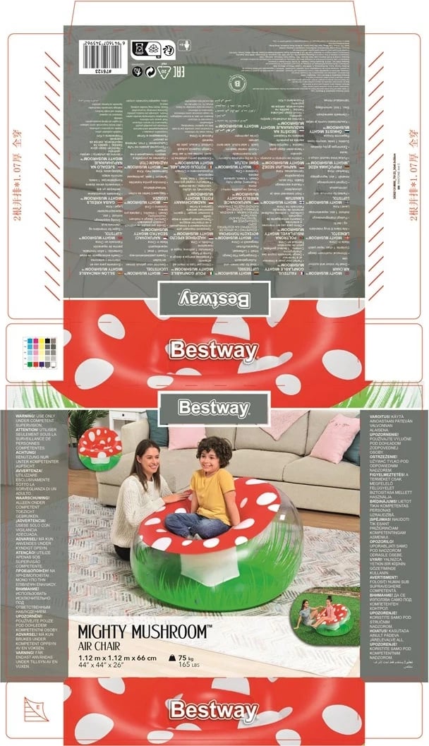 Karrige fryrëse për fëmijë Bestway Mighty Mushroom, PVC, e bardhë/transparente